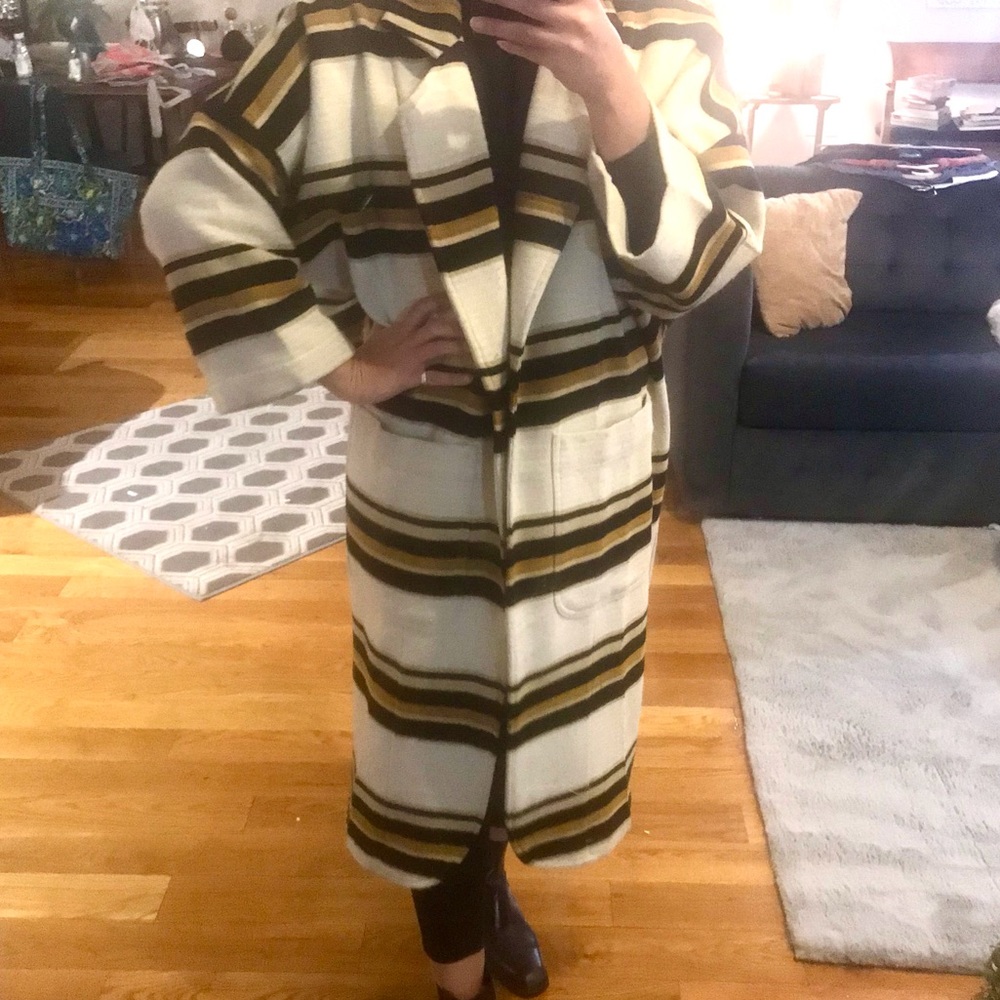 Anthropologie Striped Coat in Black, Brown, and Cream